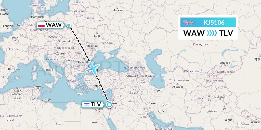 KJ5106 Air Incheon Flight Map: Warsaw to Tel Aviv