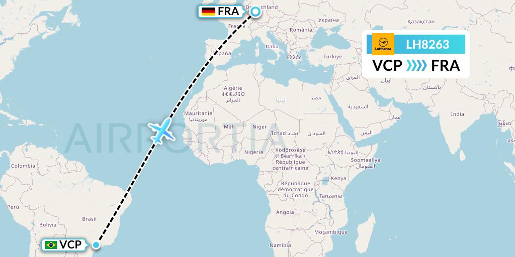 LH8263 Lufthansa Flight Map: Campinas to Frankfurt