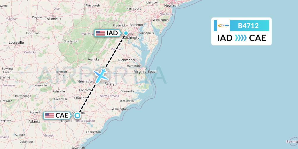 B4712 Zanair Flight Map: Washington to Columbia