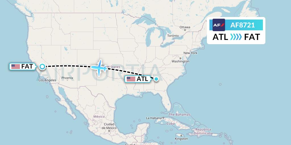 AF8721 Air France Flight Map: Atlanta to Fresno