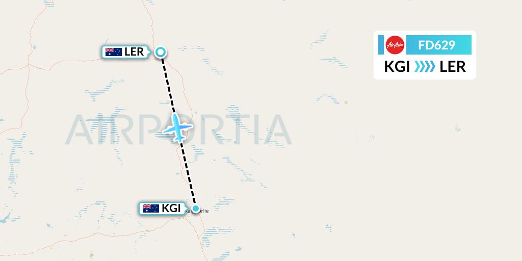 FD629 Thai AirAsia Flight Map: Kalgoorlie to Leinster