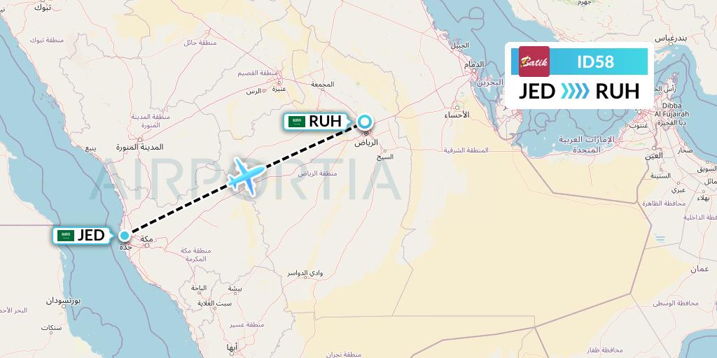 ID58 Batik Air Flight Map: Jeddah to Riyadh
