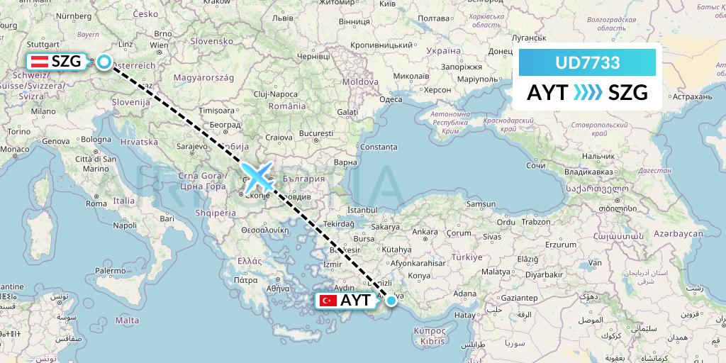 UD7733 UR Airlines Flight Map: Antalya to Salzburg