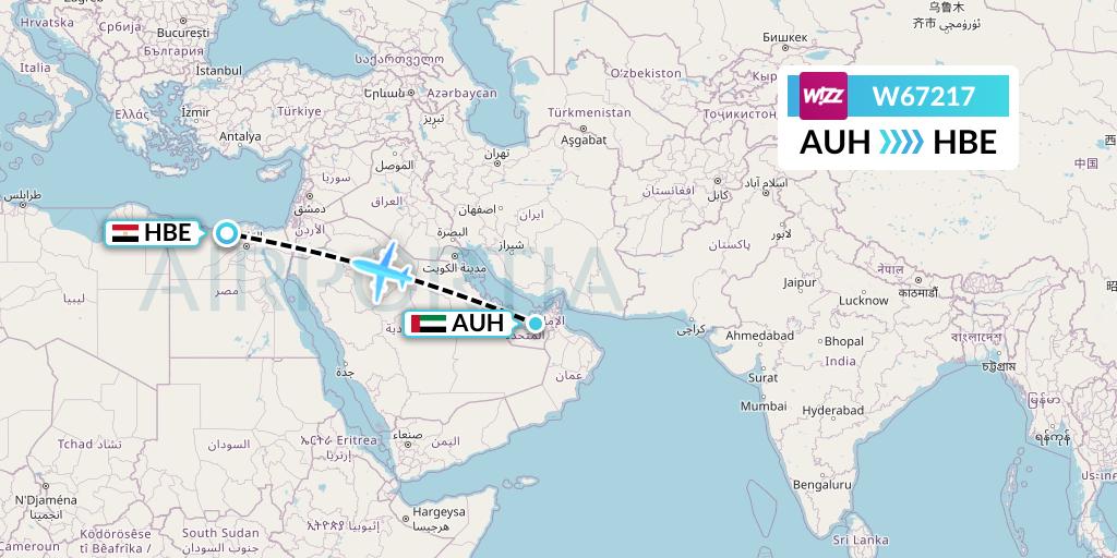 W67217 Wizz Air Flight Map: Abu Dhabi to Alexandria
