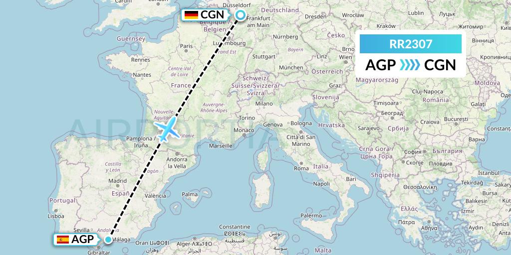 RR2307 Royal Air Force Flight Map: Malaga to Cologne