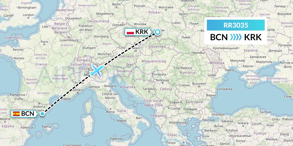 RR3035 Royal Air Force Flight Map: Barcelona to Krakow