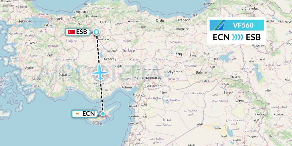 VF560 ValuAir Flight Map: Tymvou to Ankara