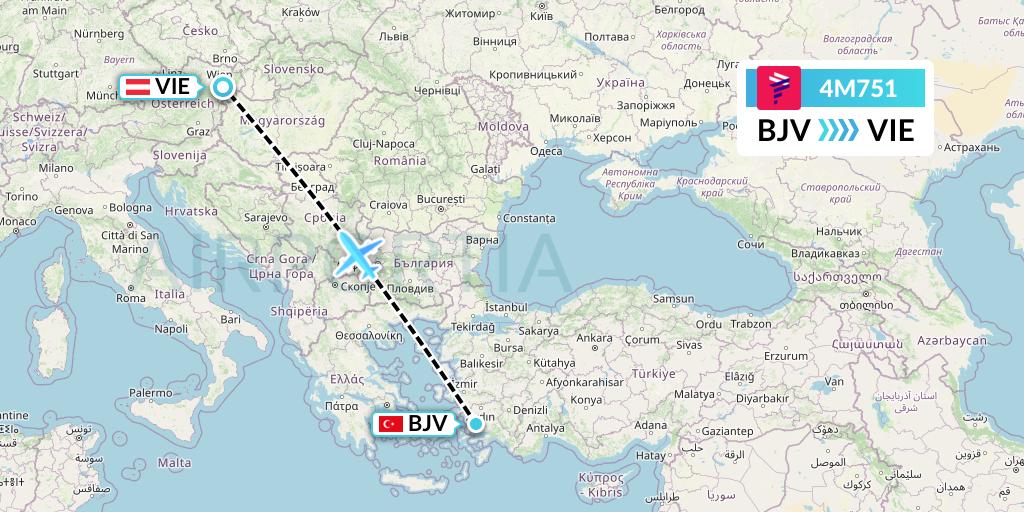 4M751 LATAM Airlines Argentina Flight Map: Bodrum to Vienna