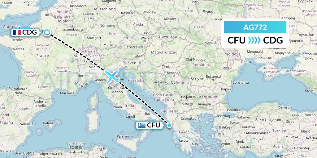 AG772 Aruba Airlines Flight Map: Corfu to Paris