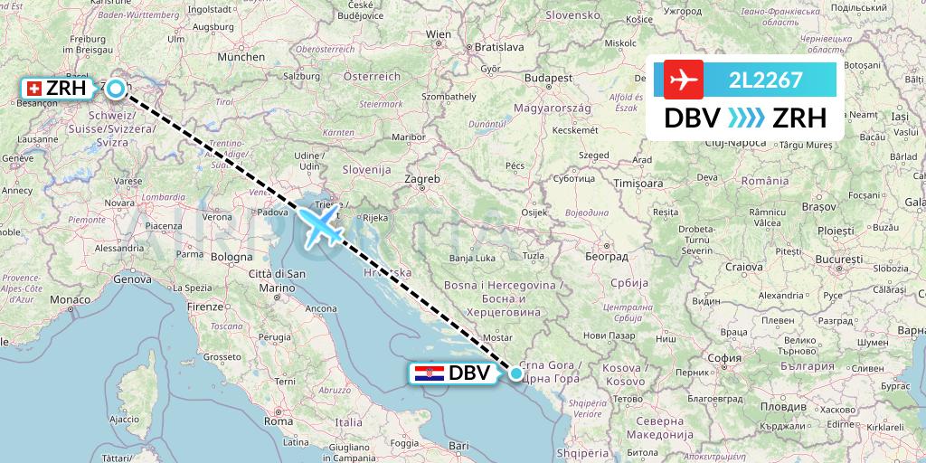 2L2267 Helvetic Airways Flight Map: Dubrovnik to Zurich