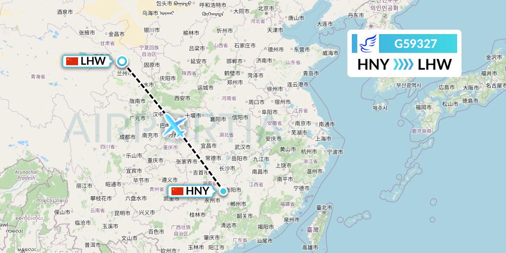 G59327 China Express Airlines Flight Map: Hengyang to Lanzhou