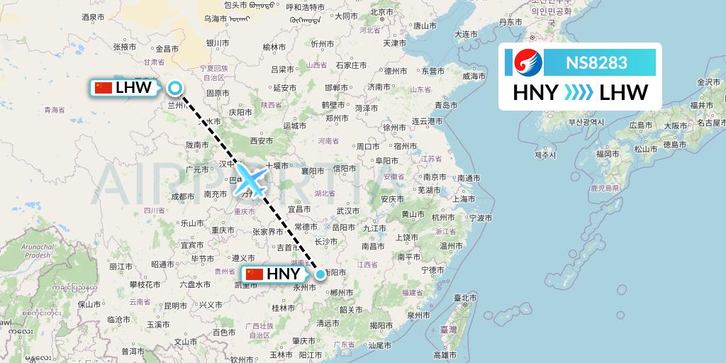NS8283 Hebei Airlines Flight Map: Hengyang to Lanzhou