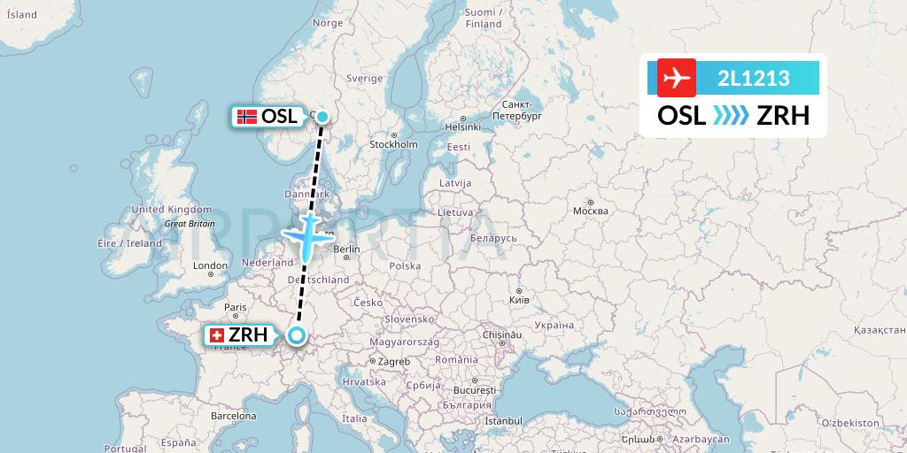 2L1213 Helvetic Airways Flight Map: Oslo to Zurich