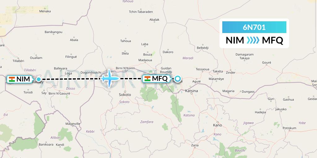 6N701 Niger Airlines Flight Map: Niamey to Maradi