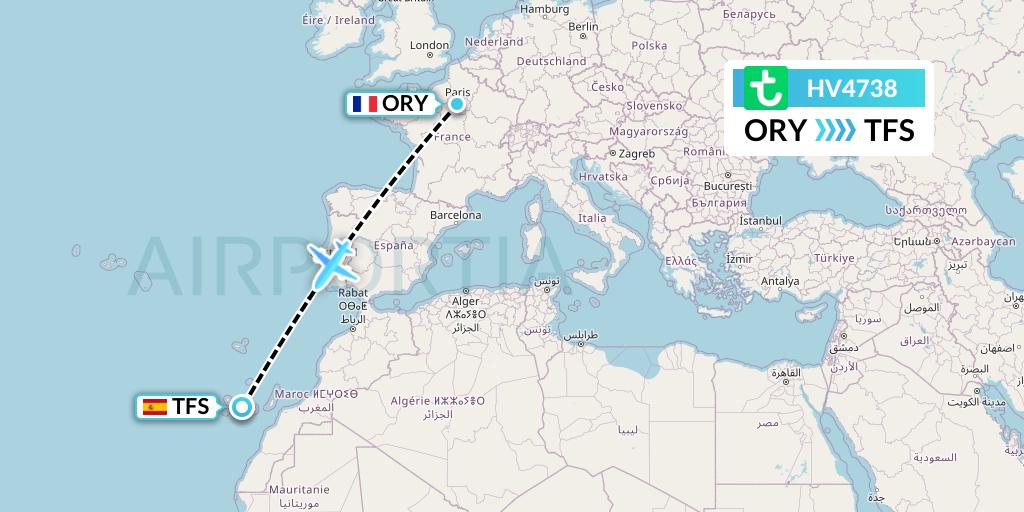 HV4738 Transavia Flight Map: Paris to Tenerife