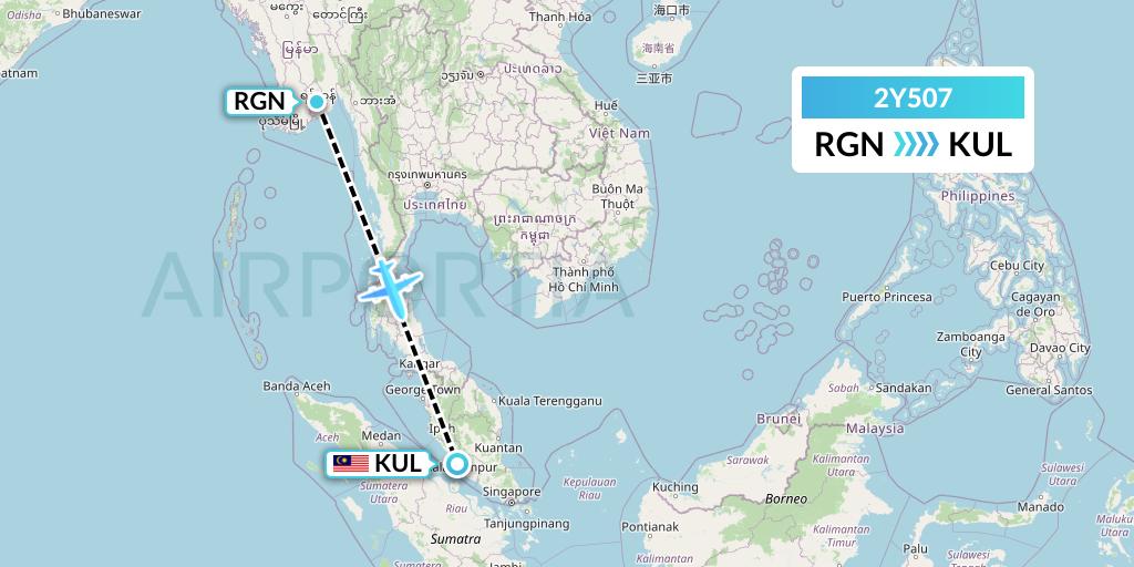 2Y507 PT. My Indo Airlines Flight Map: Yangon to Kuala Lumpur