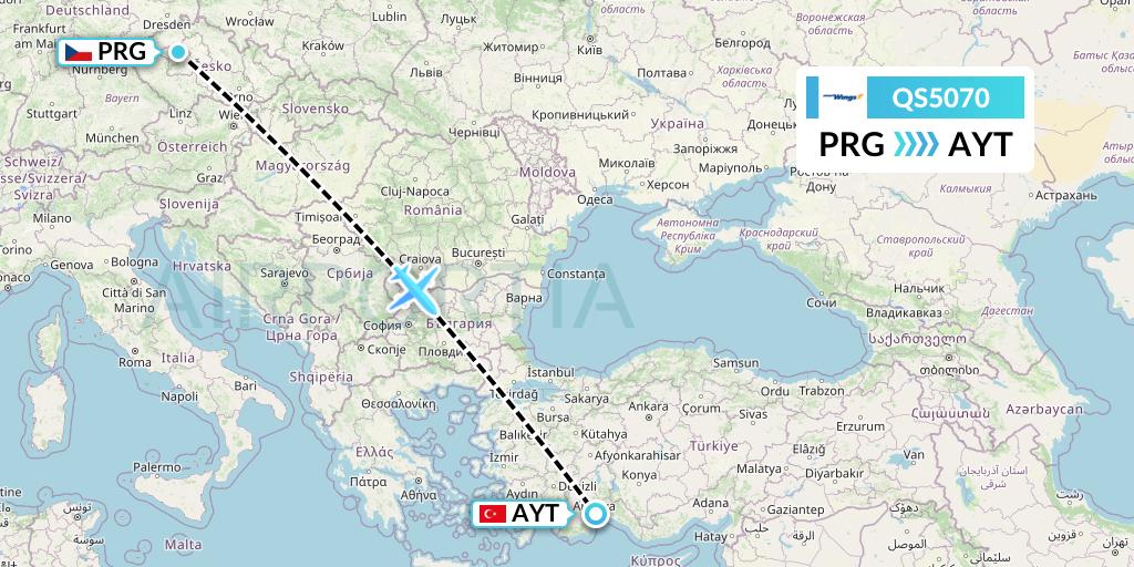 QS5070 Smartwings Flight Map: Prague to Antalya