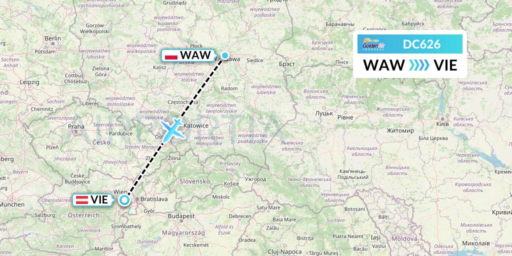 DC626 Braathens Regional Flight Map: Warsaw to Vienna