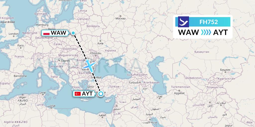 FH752 Freebird Airlines Flight Map: Warsaw to Antalya