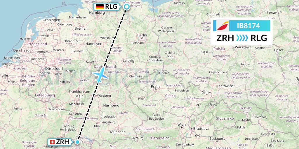 IB8174 Iberia Flight Map: Zurich to Rostock