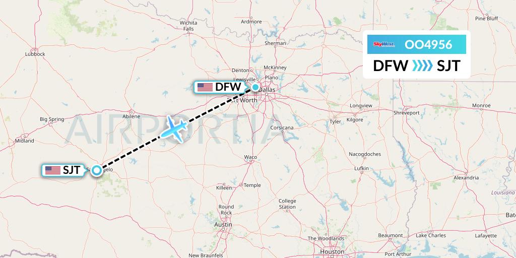 OO4956 SkyWest Airlines Flight Map: Dallas to San Angelo