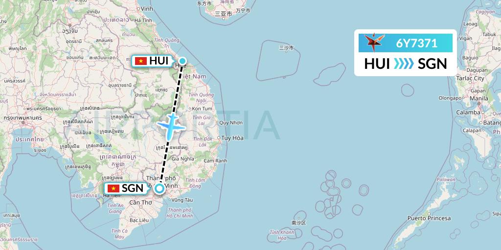 6Y7371 SmartLynx Flight Map: Hue to Ho Chi Minh City