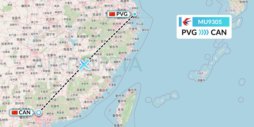 MU9305 China Eastern Airlines Flight Map: Shanghai to Guangzhou