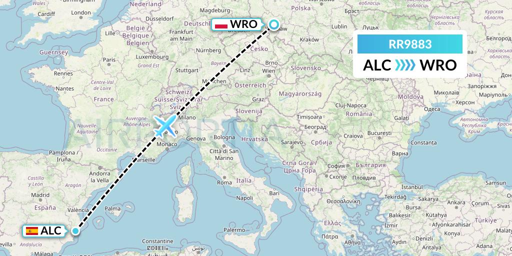 RR9883 Royal Air Force Flight Map: Alicante to Wroclaw