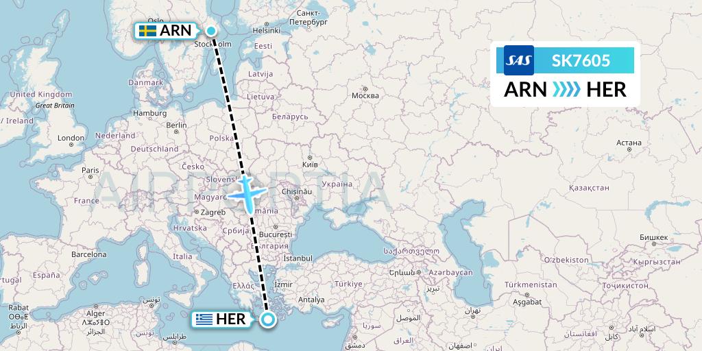 SK7605 SAS Flight Map: Stockholm to Heraklion