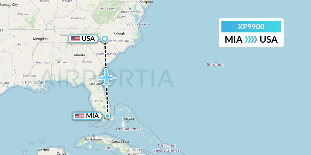 XP9900 Avelo Airlines Flight Map: Miami to Concord
