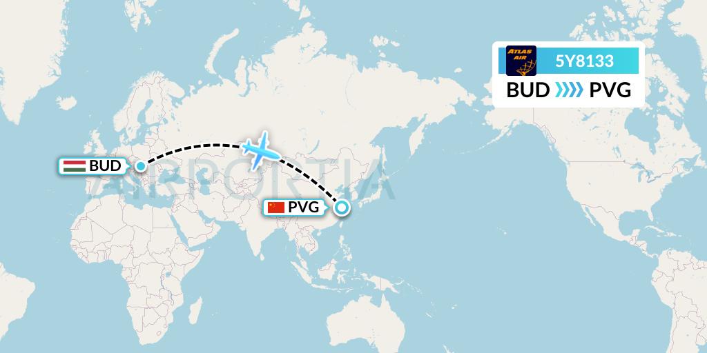 5Y8133 Atlas Air Flight Map: Budapest to Shanghai