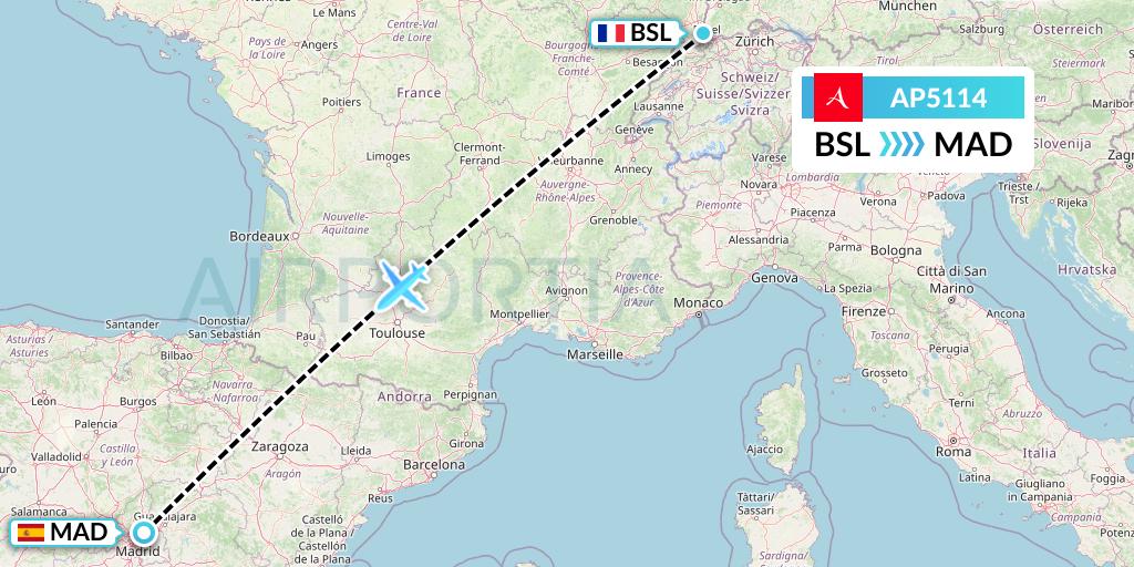 AP5114 AlbaStar Flight Map: Basel to Madrid