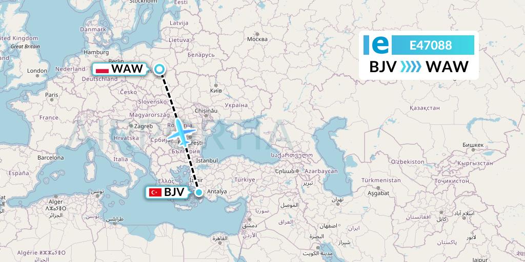 E47088 Estelar Latinoamerica C.A. Flight Map: Bodrum to Warsaw