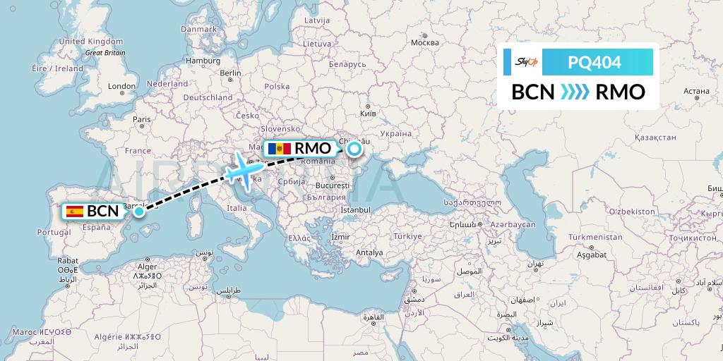 PQ404 SkyUp Airlines Flight Map: Barcelona to Chisinau
