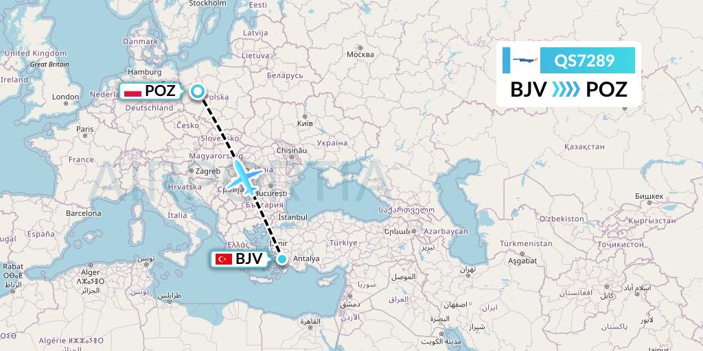 QS7289 Smartwings Flight Map: Bodrum to Poznan