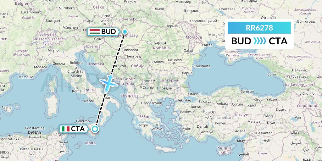 RR6278 Royal Air Force Flight Map: Budapest to Catania