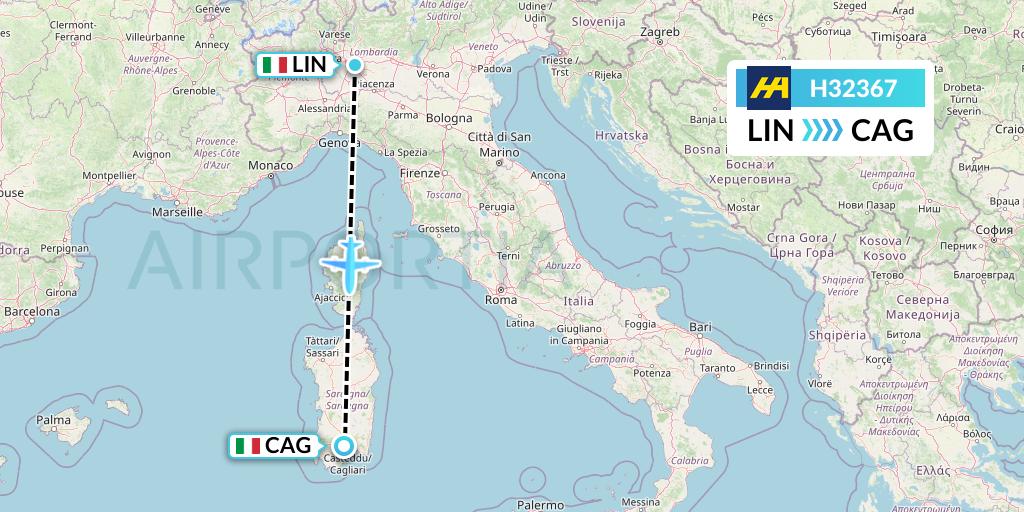 H32367 Harbour Air Flight Map: Milan to Cagliari