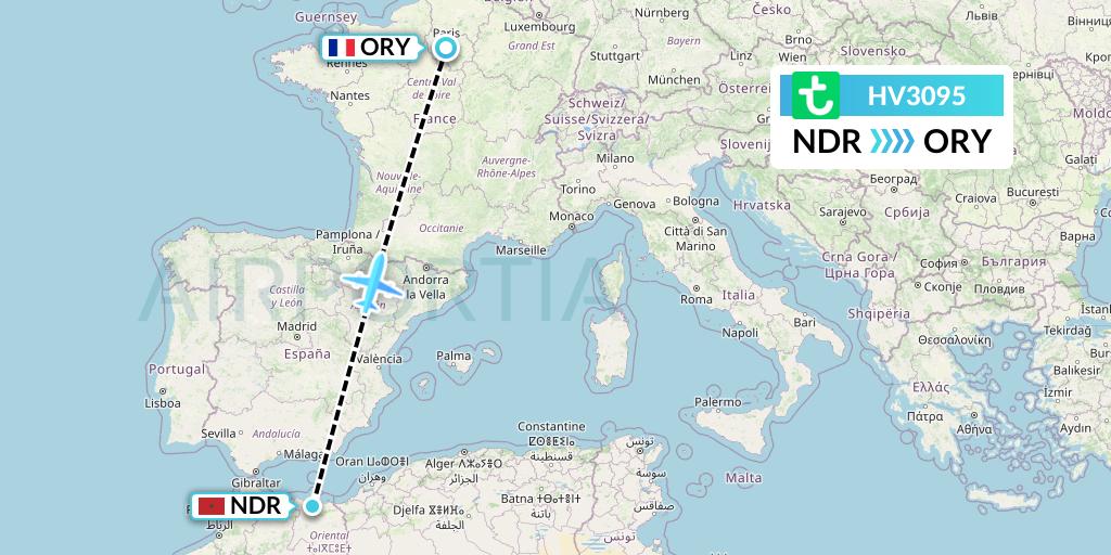 HV3095 Transavia Flight Map: Nador to Paris