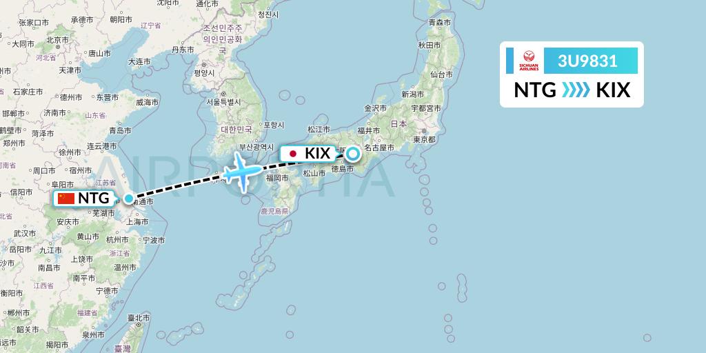 3U9831 Sichuan Airlines Flight Map: Nantong to Osaka
