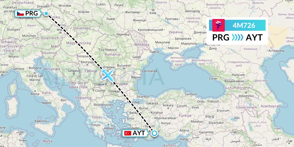 4M726 LATAM Airlines Argentina Flight Map: Prague to Antalya