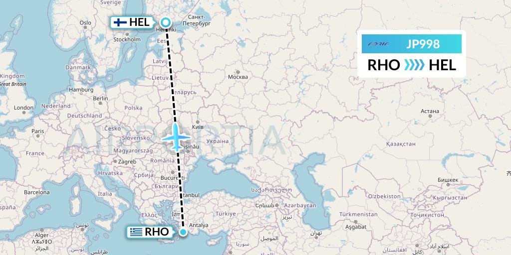 JP998 Adria Airways Flight Map: Rhodes to Helsinki