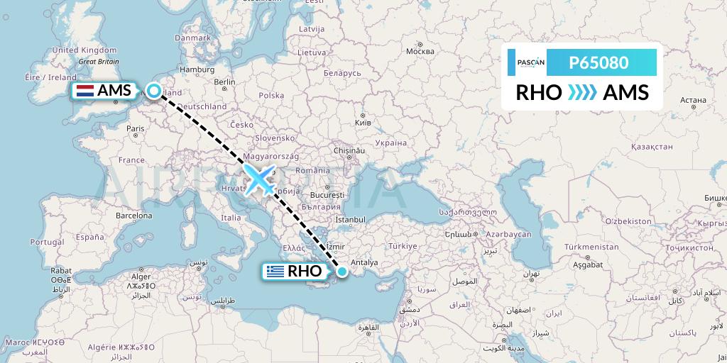 P65080 Pascan Aviation Flight Map: Rhodes to Amsterdam