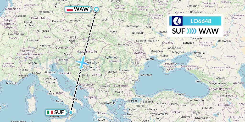 LO6648 LOT Flight Map: Lamezia Terme to Warsaw