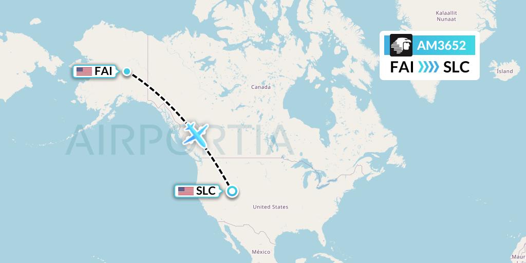 AM3652 Aeromexico Flight Map: Fairbanks to Salt Lake City
