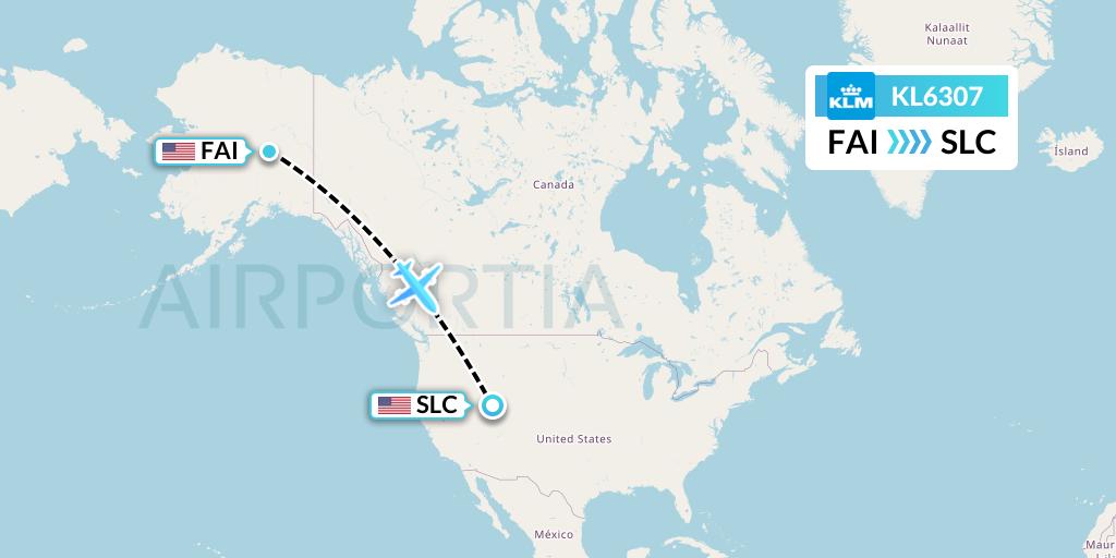 KL6307 KLM Flight Map: Fairbanks to Salt Lake City
