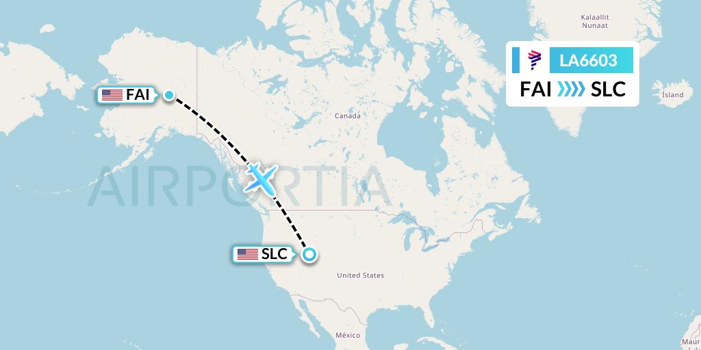LA6603 LAN Airlines Flight Map: Fairbanks to Salt Lake City