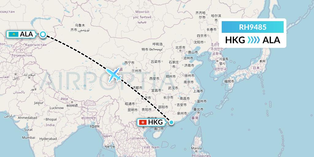 RH9485 Republic Express Airlines Flight Map: Hong Kong to Almaty