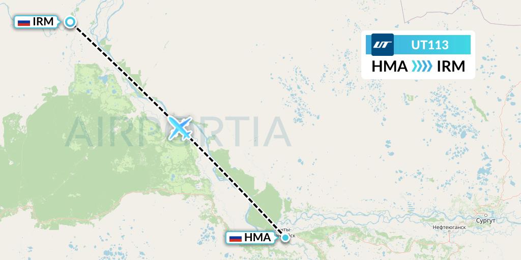 UT113 UTair Flight Map: Khanty-Mansiysk to Igrim