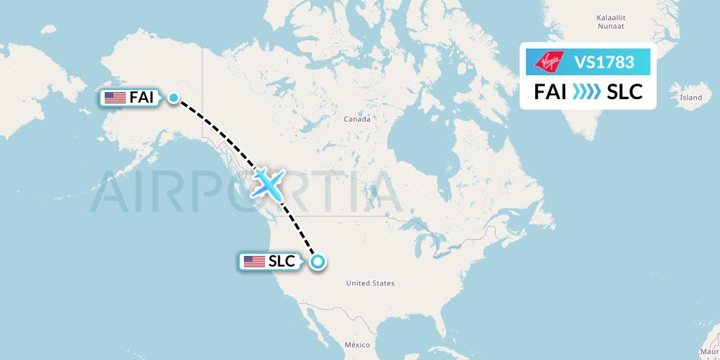 VS1783 Virgin Atlantic Airways Flight Map: Fairbanks to Salt Lake City