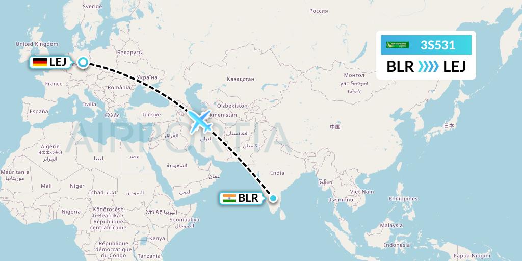 3S531 Air Antilles Express Flight Map: Bangalore to Leipzig